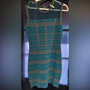 Elegant Teal and Gray Mini Dress